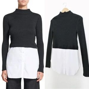 NWT Theory Combo Tunic/Sweater in Charcoal, Size Small,